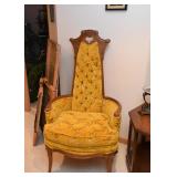 Pair of Vintage Highback Tufted Armchairs with Gold Upholstery