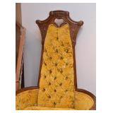 Pair of Vintage Highback Tufted Armchairs with Gold Upholstery