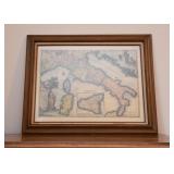 Framed Map of Italy (glass is cracked)