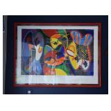 $300- Framed Limited Edition Artwork, "Two Cats & Double Fish" by Michael Leu (App. 44" L x 32" H)