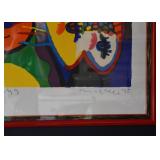 $300- Framed Limited Edition Artwork, "Two Cats & Double Fish" by Michael Leu (App. 44" L x 32" H)