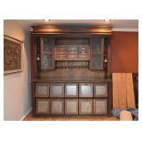 $2,800- Incredible Custom Made Oak Bar with Grain Bin & Leaded Glass (2 Pcs), 81" L x 25" W x 92" H