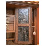 $2,800- Incredible Custom Made Oak Bar with Grain Bin & Leaded Glass (2 Pcs), 81" L x 25" W x 92" H