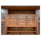 $2,800- Incredible Custom Made Oak Bar with Grain Bin & Leaded Glass (2 Pcs), 81" L x 25" W x 92" H