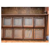 $2,800- Incredible Custom Made Oak Bar with Grain Bin & Leaded Glass (2 Pcs), 81" L x 25" W x 92" H