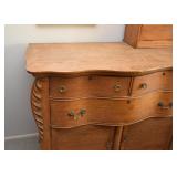 $450 - Antique Oak Serpentine Chest with Attached Wood Box (Approx. 46" L x 20" W x 36" H) 