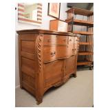 $450 - Antique Oak Serpentine Chest with Attached Wood Box (Approx. 46" L x 20" W x 36" H) 