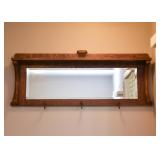 $120 - Antique Oak Entry Mirror with Hat Hooks (Approx. 40" L x 16" H)