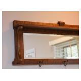 $120 - Antique Oak Entry Mirror with Hat Hooks (Approx. 40" L x 16" H)