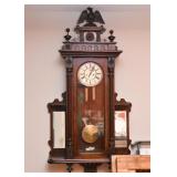 SOLD - Antique Victorian Wall Clock with Curio Shelves & Carved Eagle (Approx. 26" W x 57" H)