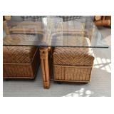 $300 - Bamboo & Glass Coffee Table with 4 Wicker Stools