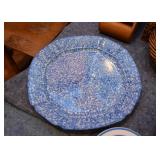 Blue Spongeware Pottery Platter