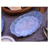 Blue Spongeware Pottery Dish
