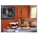 Bamboo Ladder, Baskets, Wicker Breakfast-in-Bed Tray, Silverplate Platters, Table Linens