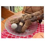 Glass Serving Bowl, Natural Twigs Home Decor