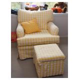 Yellow & White Check Upholstered Armchair with Storage Ottoman