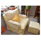 Yellow & White Check Upholstered Armchair with Storage Ottoman