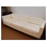 Vintage White Tufted Sofa with Chrome Base (Faux Leather)
