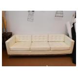 Vintage White Tufted Sofa with Chrome Base (Faux Leather)