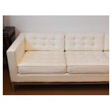 Vintage White Tufted Sofa with Chrome Base (Faux Leather)