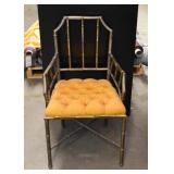 Vintage Brass Bamboo Armchair with Tufted Seat