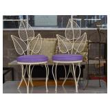 Set of 3 White Iron Chairs with Leaf Design Backs & Purple Seats (only 2 shown here)