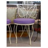 Set of 3 White Iron Chairs with Leaf Design Backs & Purple Seats (only 2 shown here)