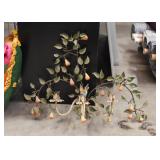 Tole Wall Candelabra / Candle Sconce with Pears & Bird