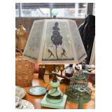 Antique / Vintage Table Lamp with Reverse Painted Shade (Silhouette)