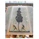 Antique / Vintage Table Lamp with Reverse Painted Shade (Silhouette)