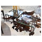 Pair of Wood End Tables with Glass Tops