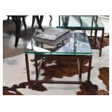 Pair of Wood End Tables with Glass Tops