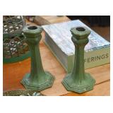 Green Painted Art Deco Candlesticks