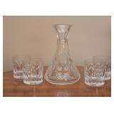 Waterford Crystal Decanter / Carafe with 4 Old Fashion Glasses (Set), Signed Jim O