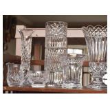 Waterford Crystal Vases, Open Sugar & Creamer (third vase from the right-smallest-signed Jim O