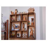 Wooden Wall Curio Display Shelf, Wooden Miniatures & Carvings