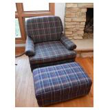 Plaid Upholstered Armchair & Ottoman (there are a pair of these)