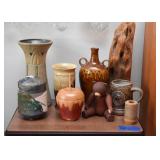 Ceramics, Pottery, Raku Jar, Wooden Bear Figurine