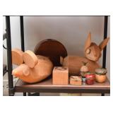 Carved Wood Mouse & Rabbit Figures, Pill Boxes, Etc.