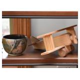 Raku Pottery Bowl, Wooden Airplane Figure / Toy