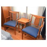 Pair of Vintage Armchairs with Blue Upholstered Seats, Wood Side Table