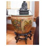 Chinese Goldfish Bowl / Planter with Stand (shown here as a side table with glass top)