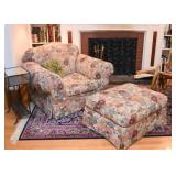 Floral Upholstered Lounge Chair / Armchair with Ottoman