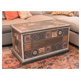 Painted Wood Carved Trunk / Chest (Approx. 35.5" L x 19.5" W x 19.5" H)