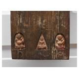 Asian Wooden Wall Hanging with Stone Carved Buddha Inserts