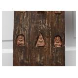 Asian Wooden Wall Hanging with Stone Carved Buddha Inserts