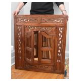 Asian Wood Carved Wall Mirror with Doors