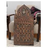 Asian Wooden Wall Hanging with Stone Carved Buddha Inserts