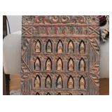 Asian Wooden Wall Hanging with Stone Carved Buddha Inserts