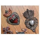 Metal Folk Art Milagro Wall Hangings - Sacred Heart, Cross, Etc.